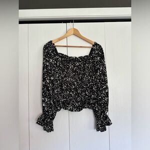 Black & White Women's Top with Puff Sleeve